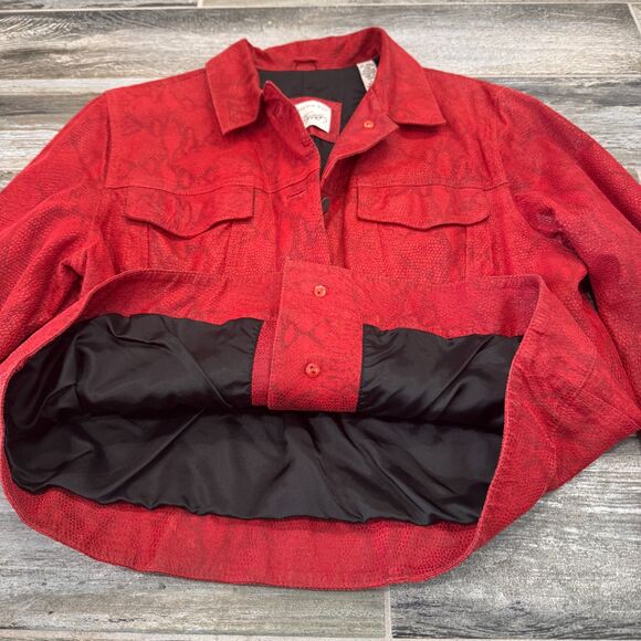 Vintage 90s Y2K Lord & Taylor Suede Red Leather Jacket Snakeskin Print Outerwear - Picture 6 of 7